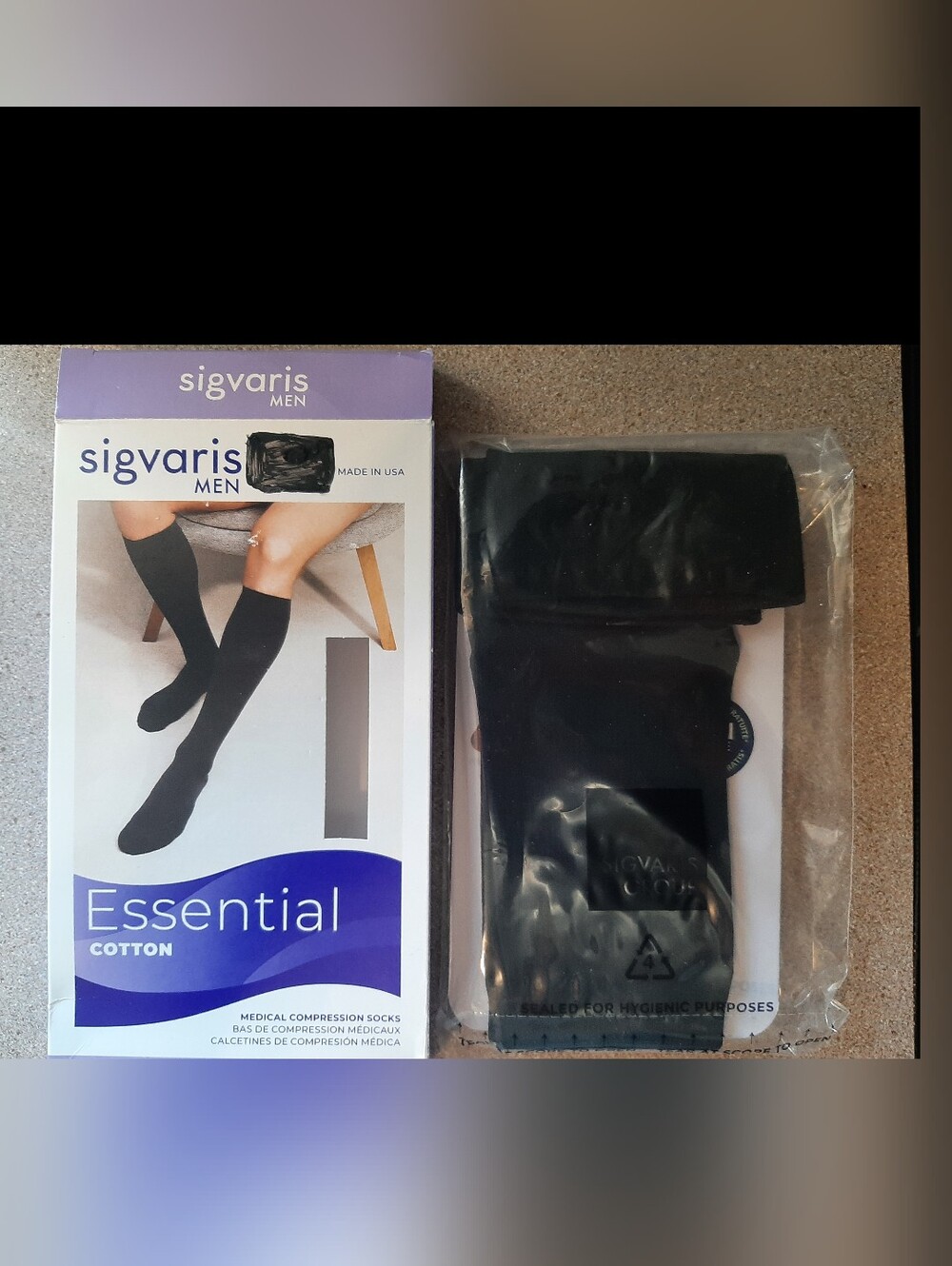 New Sigvaris Men Essential Cotton Compression Knee-High 20-30mmHg Black Size SS
